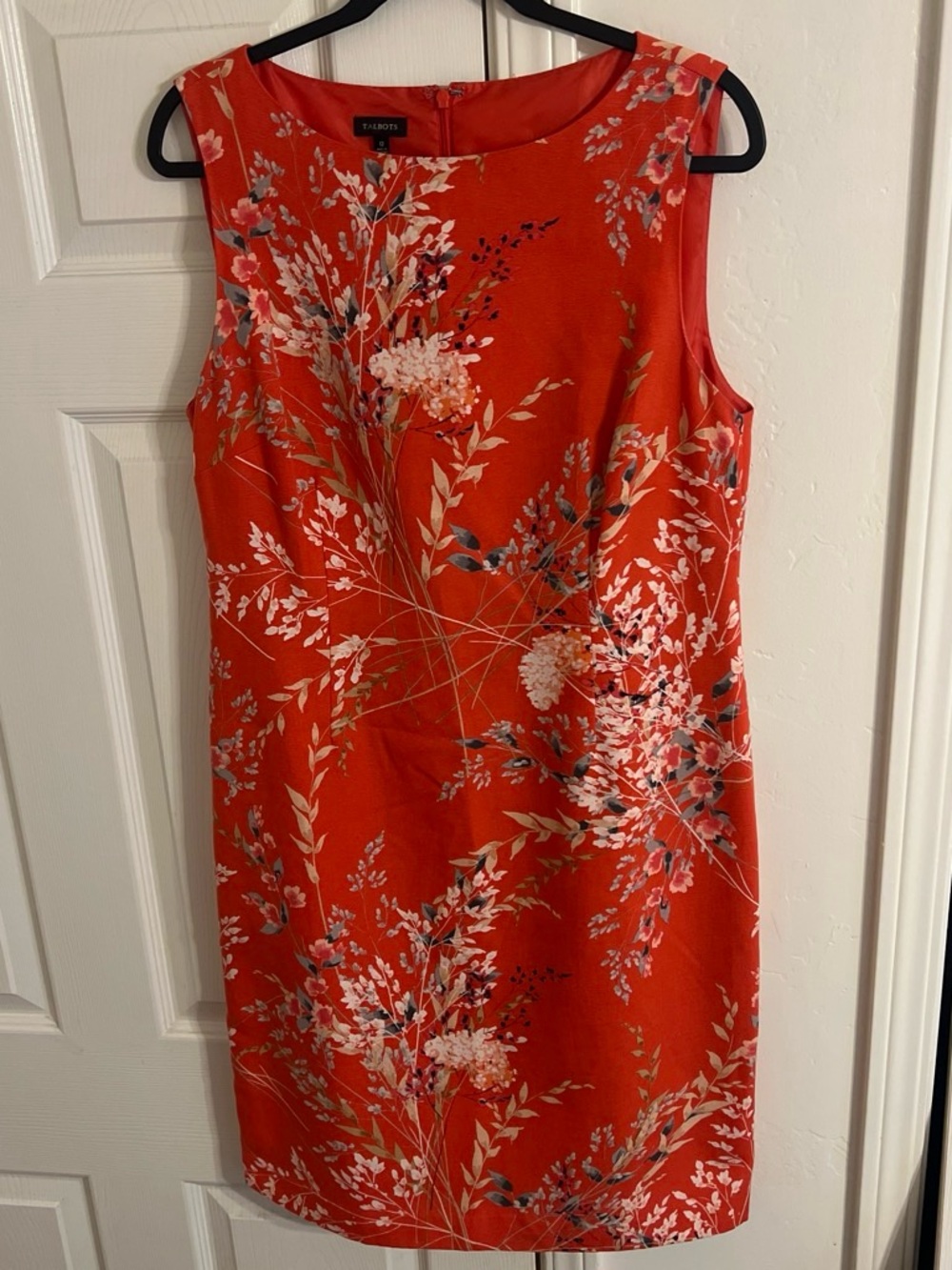 Talbots Coral Red Floral Midi Sheath Dress